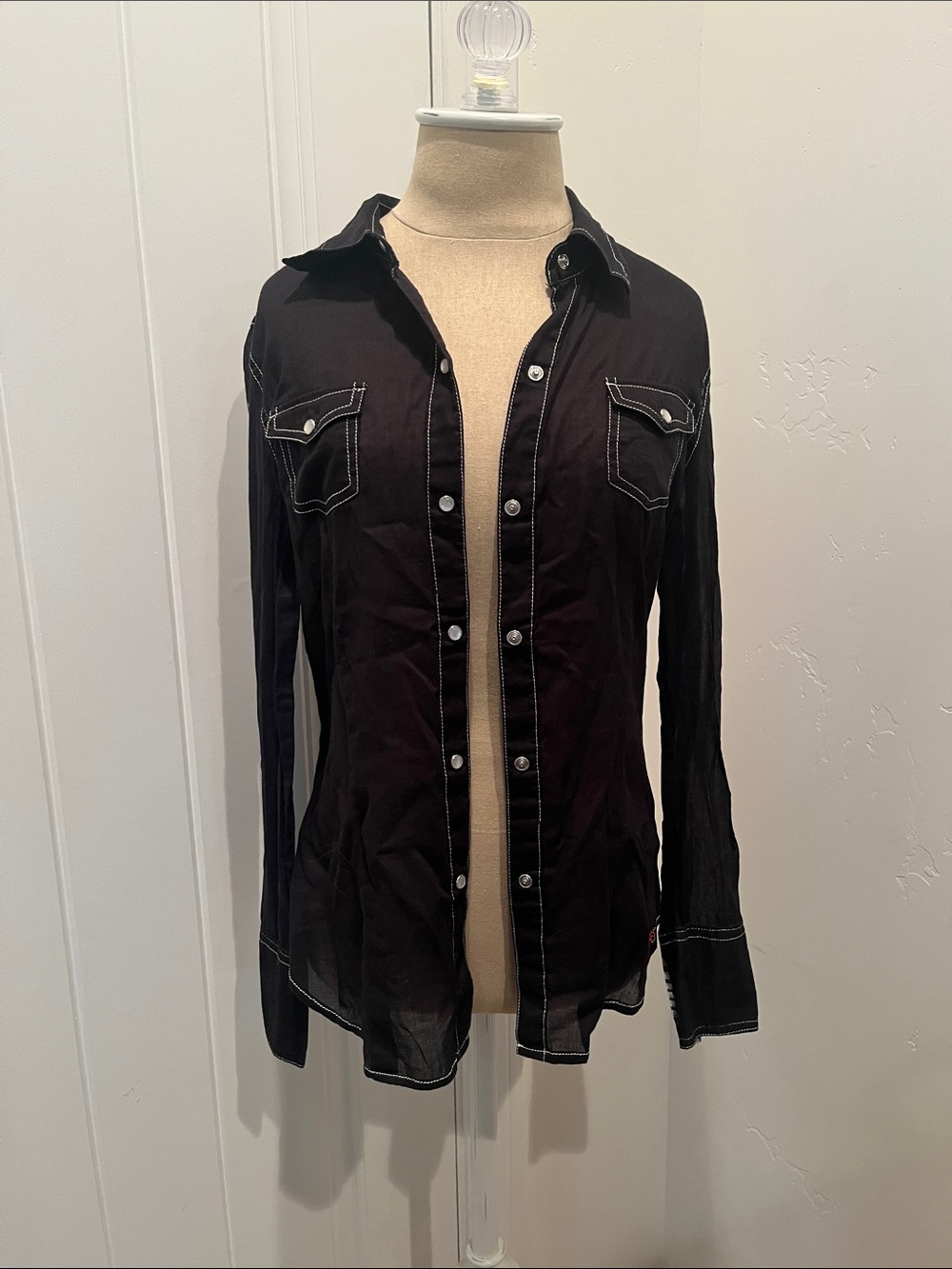 Stetson Black Button-Front Shirt with White Contrast Stitching